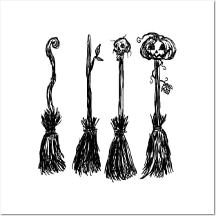 Sketchy Halloween Witchy Broomsticks Posters and Art